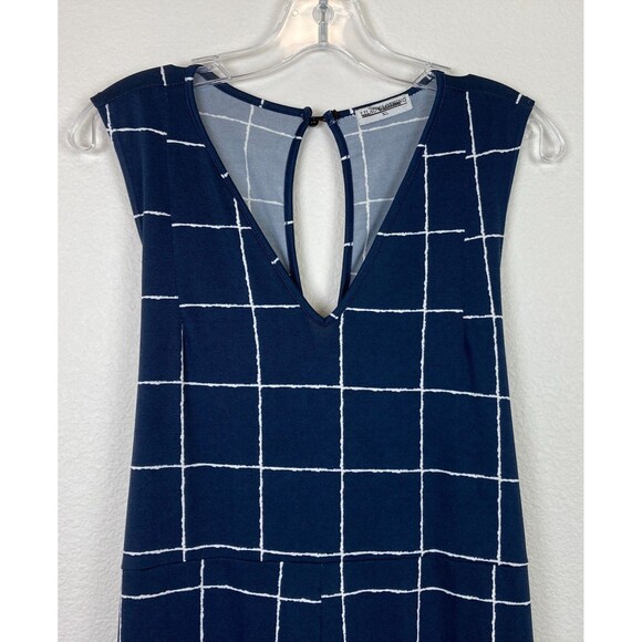 Lilac Clothing Women's Jumpsuit With Tie Waist Size XL Blue Windowpane Stretch - Picture 2 of 9